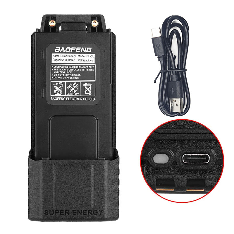 Baofeng UV5R Walperforated Talkie Batterie Chargeur TYPE-C Haute Capacité Rechargeable Batterior UV5RA UV5RE F8HP Radio Communicator