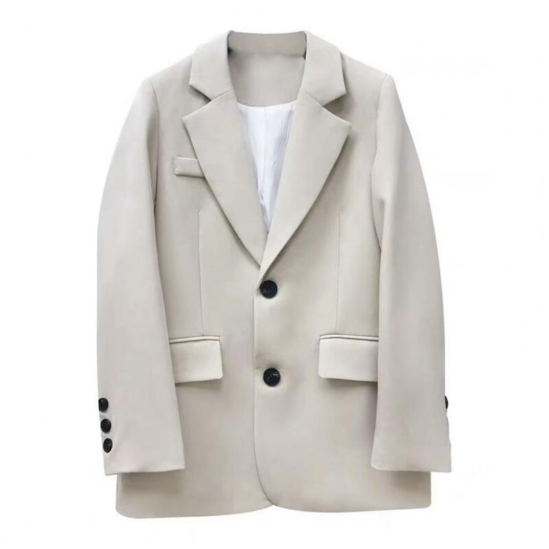 Jaqueta de terno respirável feminina, casaco de negócios, gola virada para baixo, peito único, decoração de botão para escritório, cor sólida, elegante