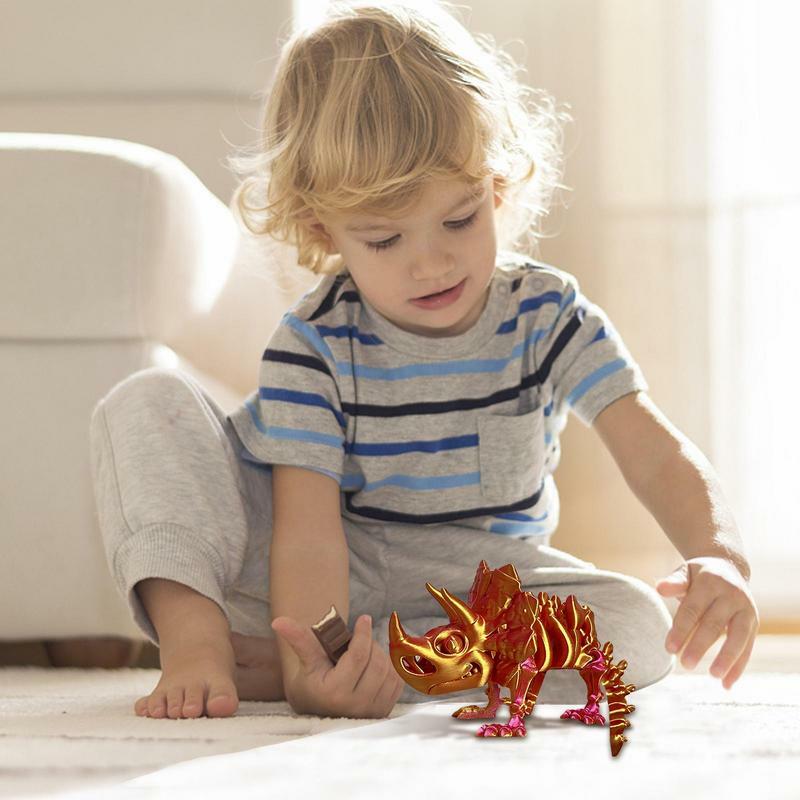 Mainan tokoh aksi tengkorak Triceratops tengkorak dinosaurus Model cetak 3D figur DIY dekoratif Dino untuk ruang tamu anak-anak