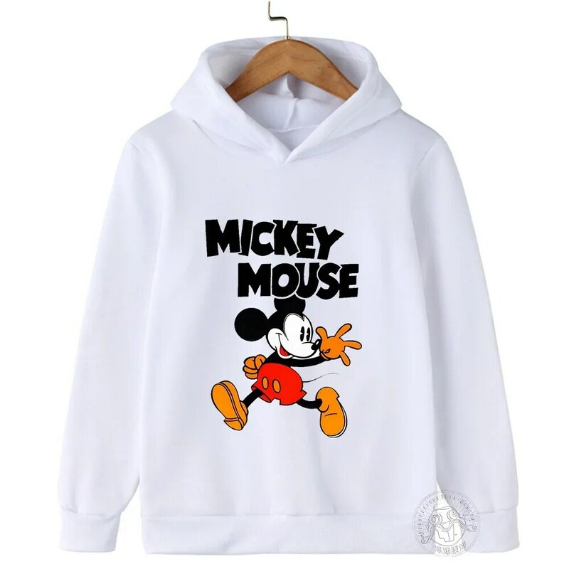 Disney Minnie Mickey agasalho para crianças, capuz estampado em moda cartoon, meninos e meninas top crewneck, primavera outono