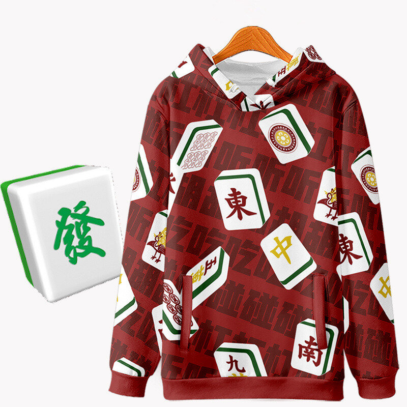 Толстовка с капюшоном для мужчин и женщин, уличная одежда в стиле Харадзюку, пуловер в стиле хип-хоп с 3D-принтом китайского Маджонга, Одежда большого размера, 2023