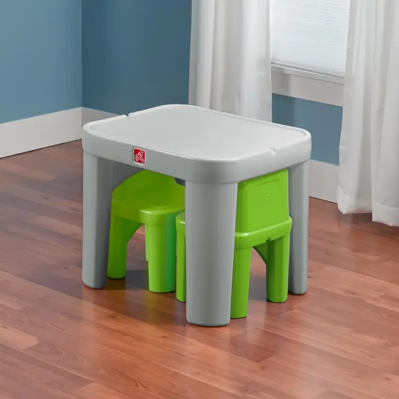Juego de mesa y sillas de plástico para niños, color gris