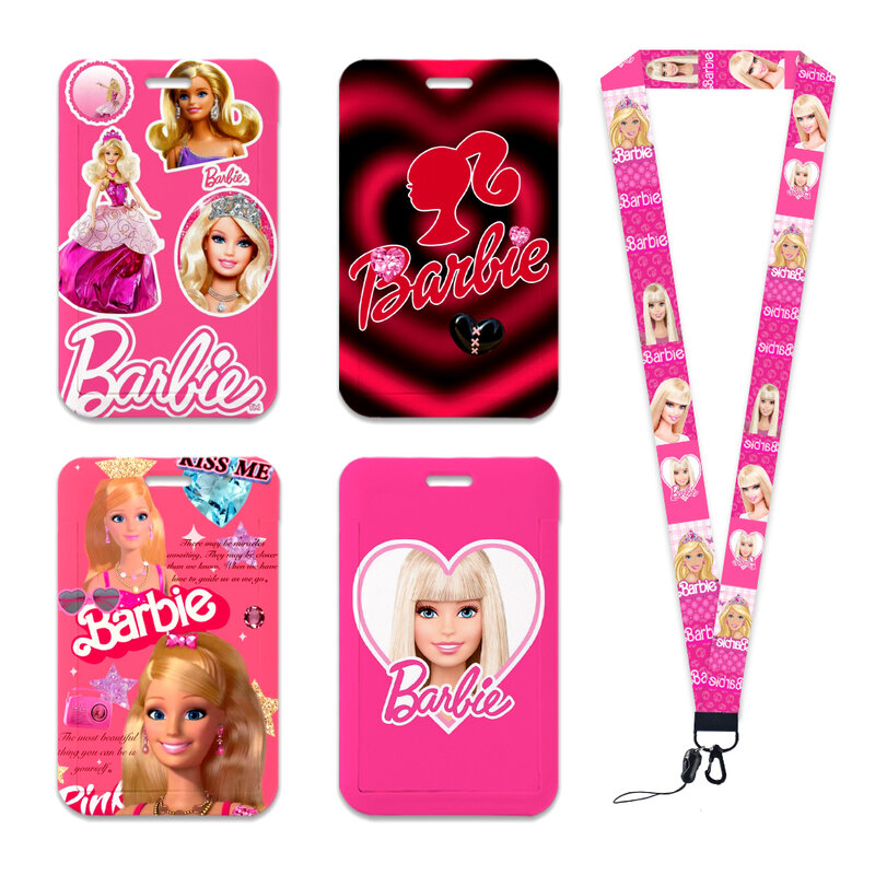 Bonito Barbie Cartoon Student Card Set, cartão de ônibus retrátil criativo, controle de acesso, Anti-Lost Schoolbag Hanging Keychain