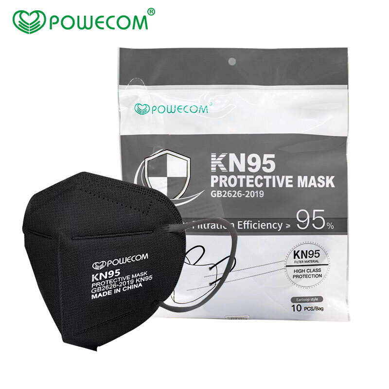 Powecom-mascarilla facial reutilizable KN95, máscara de seguridad, a prueba de polvo, color negro