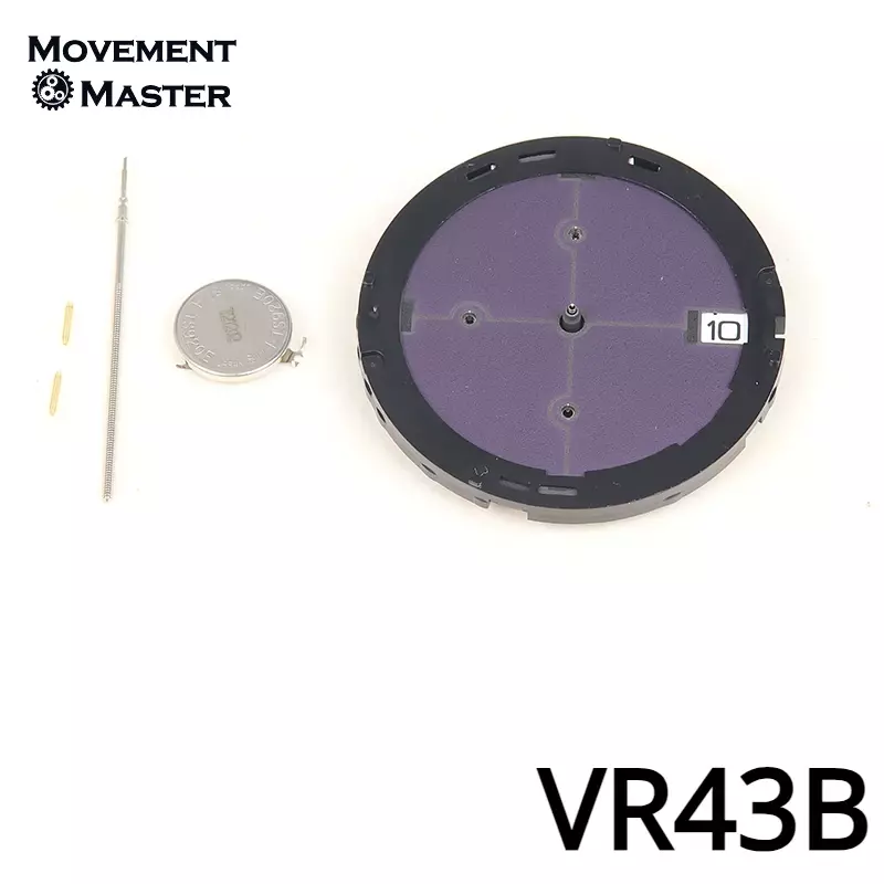 Movimento relógio fotocinético Japão Seiko, VR43B, 6 ponteiros, data em 3, único calendário, quartzo, acessórios