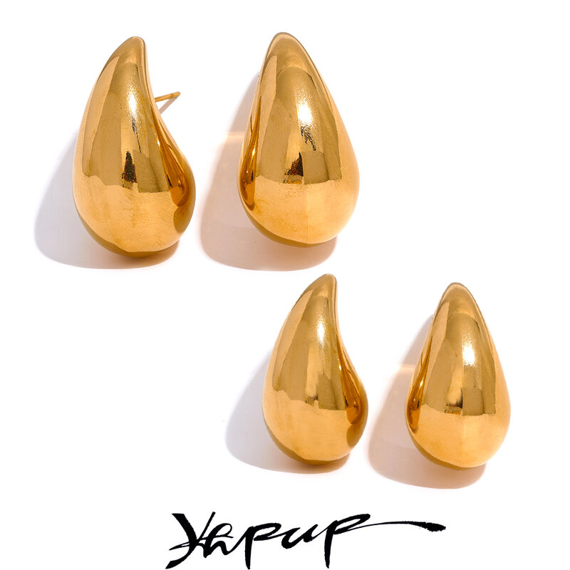 Yhpup 2023 in acciaio inox goccia d'acqua moda orecchini a bottone vuoti personalizzati colore oro Texture gioielli fascino impermeabile nuovo