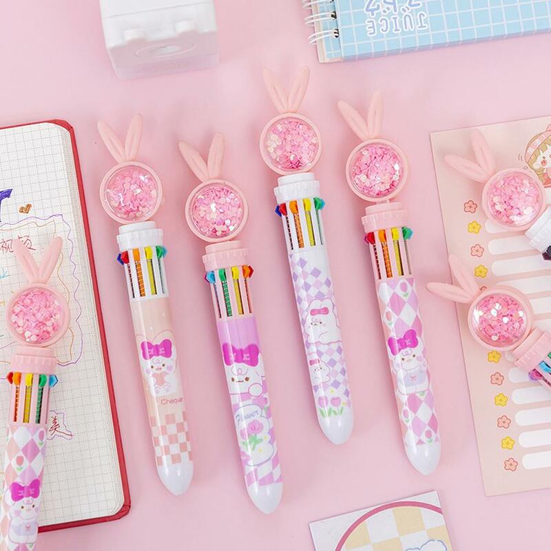 Bolígrafo Kawaii rosa con Orejas de conejo para niños, bolígrafo de escritura escolar a mano, lindo grafiti, oficina, Ledger, premios, 10 colores, K4P6