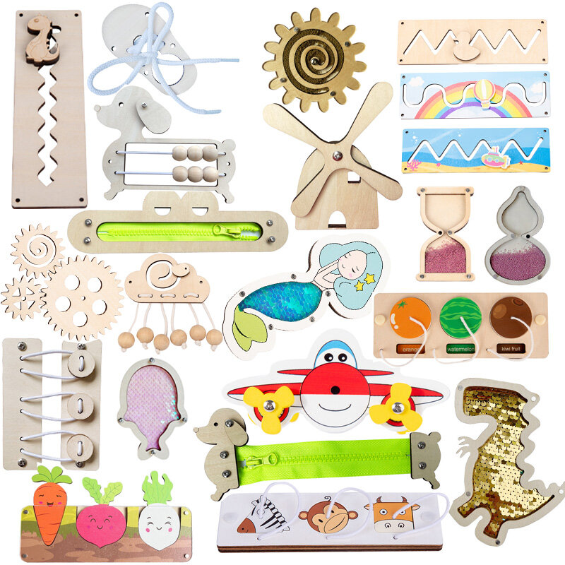 Beschäftigt Brett DIY Material Zubehör Montessori Lehrmittel Baby frühe Bildung lernen Fähigkeit Spielzeug Teil Holz Brettspiele
