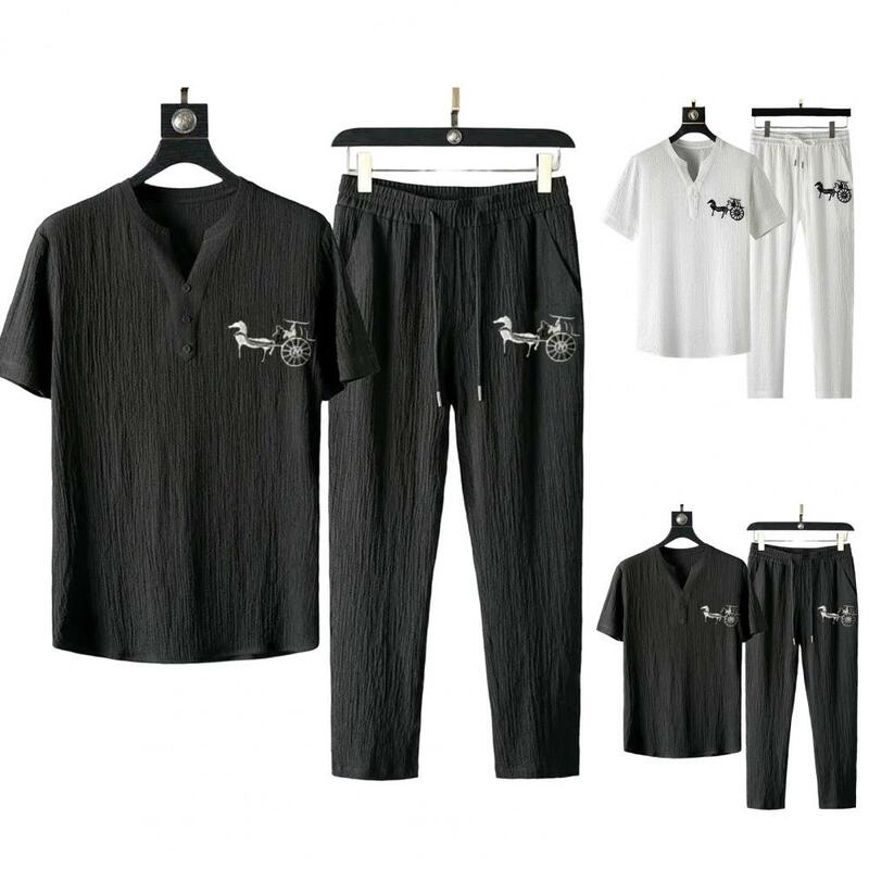 Conjunto de chándales populares para hombre, traje de verano, lavable, ajuste holgado, con cordones, cintura elástica, 1 Juego