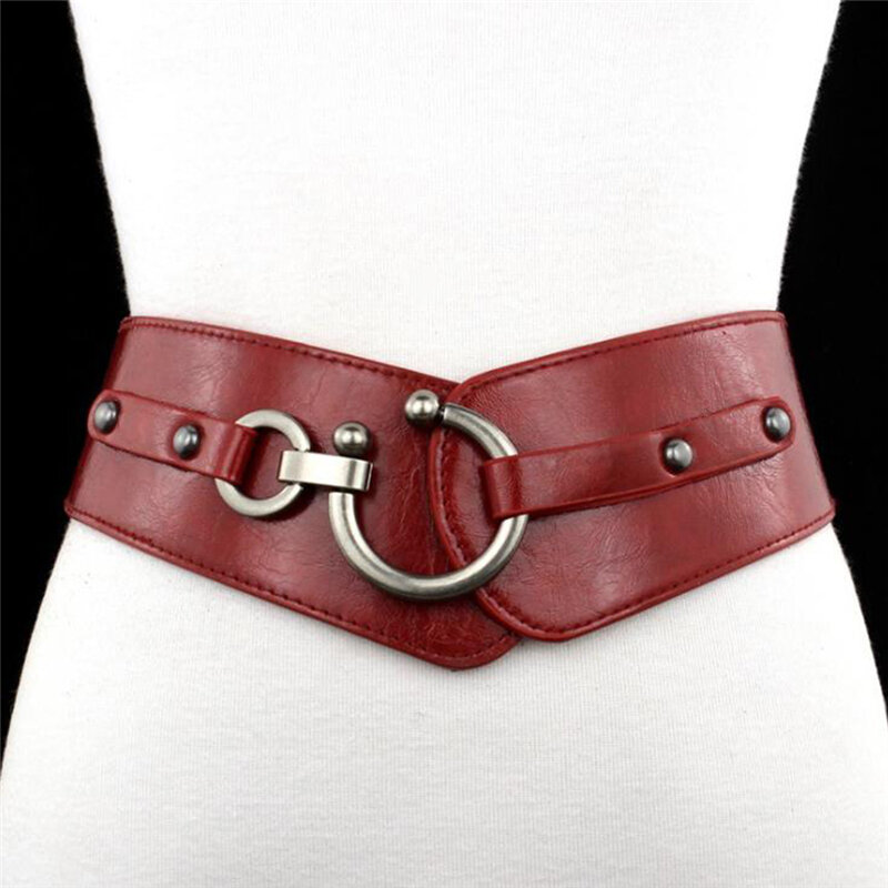New Fashion Elastic Wide Belt Strap Vintage Women Faux Leather Buckle Elastic Wide Belt Strap Elegant Waistband