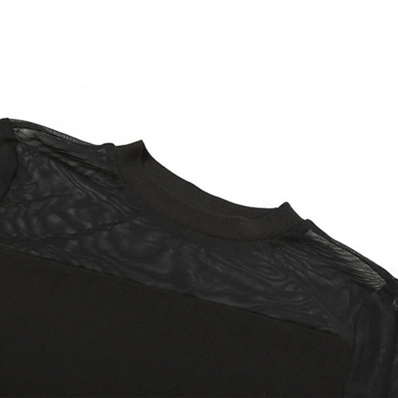 Женское нерегулярное прозрачное сетчатое лоскутное боди с длинными рукавами, узкие черные комбинезоны, Прямая поставка