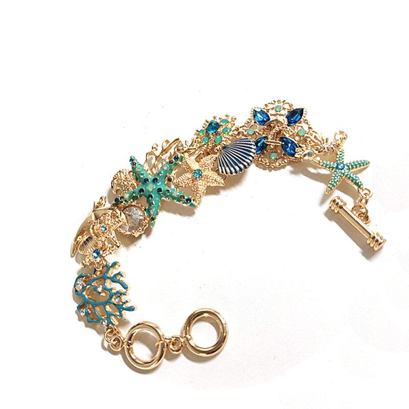 Vintage Oceaan Stijl Schelp Zee Ster Ingelegde Diamanten Ketting Armband Zilver Oorbel Voor Dames Meisje Sieraden Sets Dames Set