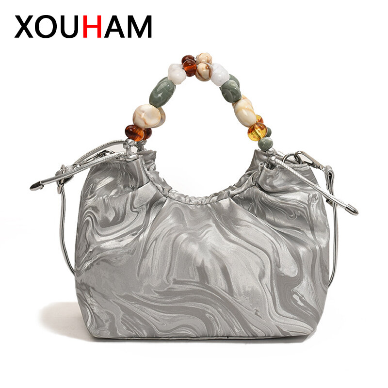 Xvissed HAM-Sac à main à bandoulière pour femmes, sacoche décontractée, légère, pour voyage en plein air, avec cordon de perles, mode féminine