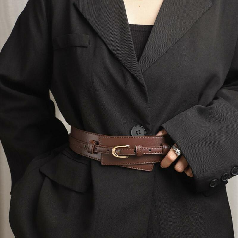 PU Leather Detachable Girdle Stylish Pin Buckle Wide Waistband Vintage Coat Dress Belt For Women Retro Fashion Pin Buckle Belt