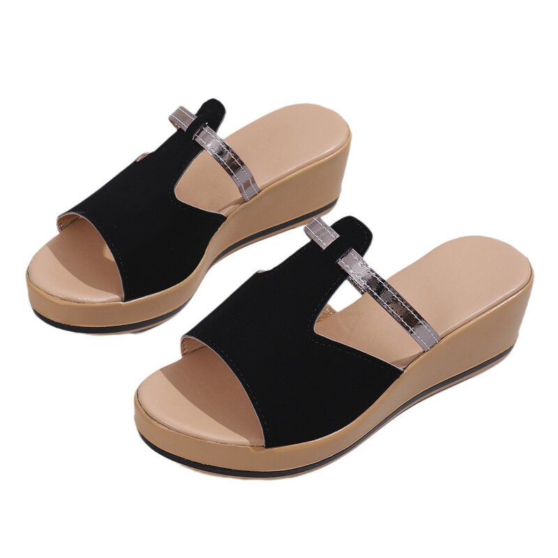 2024 New Summer Women's Slope Heel Thick Sole Slippers Cross Border Large Size Thick Sole Elevated Casual Slippers Women's Shoes