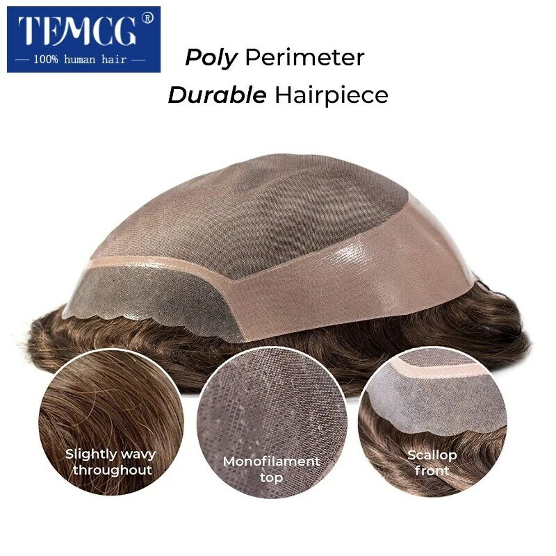 Mono Silk Top & PU peruca dianteira para homens, NPU Voltar Prótese Respirável, 100% Natural Cabelo Humano, Toupee para Masculino, Hair Exhuast Systems