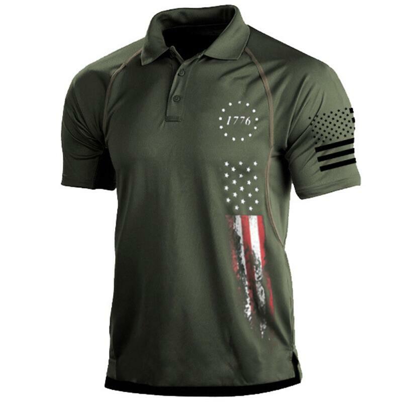 เสื้อโปโลทหารสำหรับผู้ชาย, เสื้อยืดลายธงชาติอเมริกันเสื้อโปโลผู้ชายแขนสั้นสำหรับใส่กลางแจ้งและกลางแจ้ง