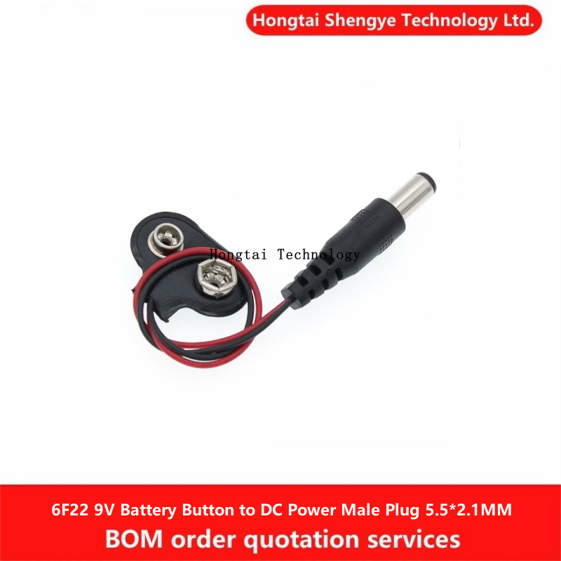 Botón de batería 6F22 9V a enchufe macho de alimentación CC 5,5x2,1 MM, adaptador de corriente hembra Compatible con UNO 2560