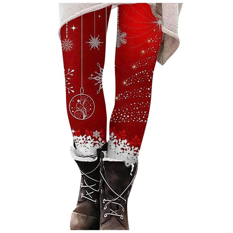 Bożonarodzeniowy damski leginsy z nadrukiem płatka śniegu spodnie rozciągliwe kobiet legginsy z wysokim stanem pań świąteczne spodnie pantalony