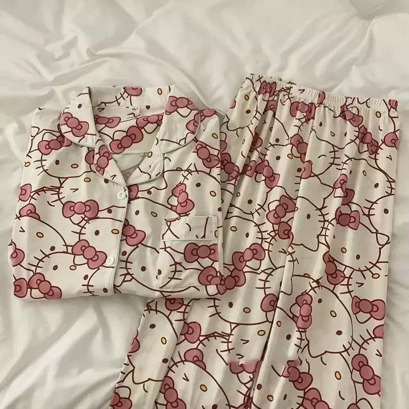 Sanrio Kuromi Hello Kitty Melody Pijama curto das mulheres, pijamas dos desenhos animados kawaii, conjuntos de roupas soltas