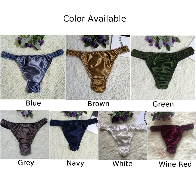 Sexy Men Thongs Silk Satin Underwear Man Bulge Pouch G-strings Soft Smooth Panties Comfortable Underpants Elastic Solid Knickers