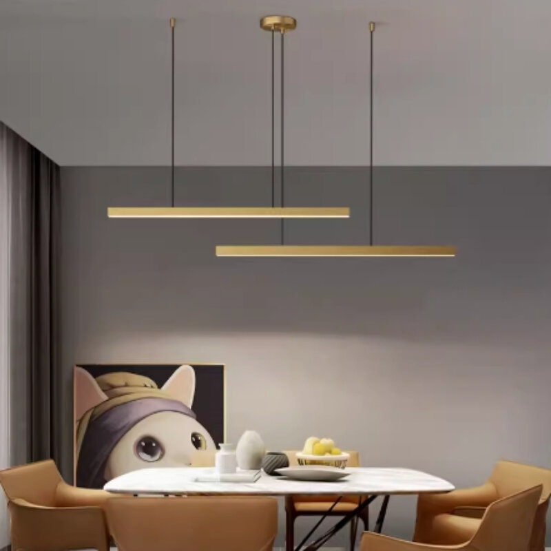 Lampu gantung minimalis Nordic, lampu gantung minimalis Modern mewah rasa belajar kantor restoran Bar ruang tamu LED garis cahaya panjang