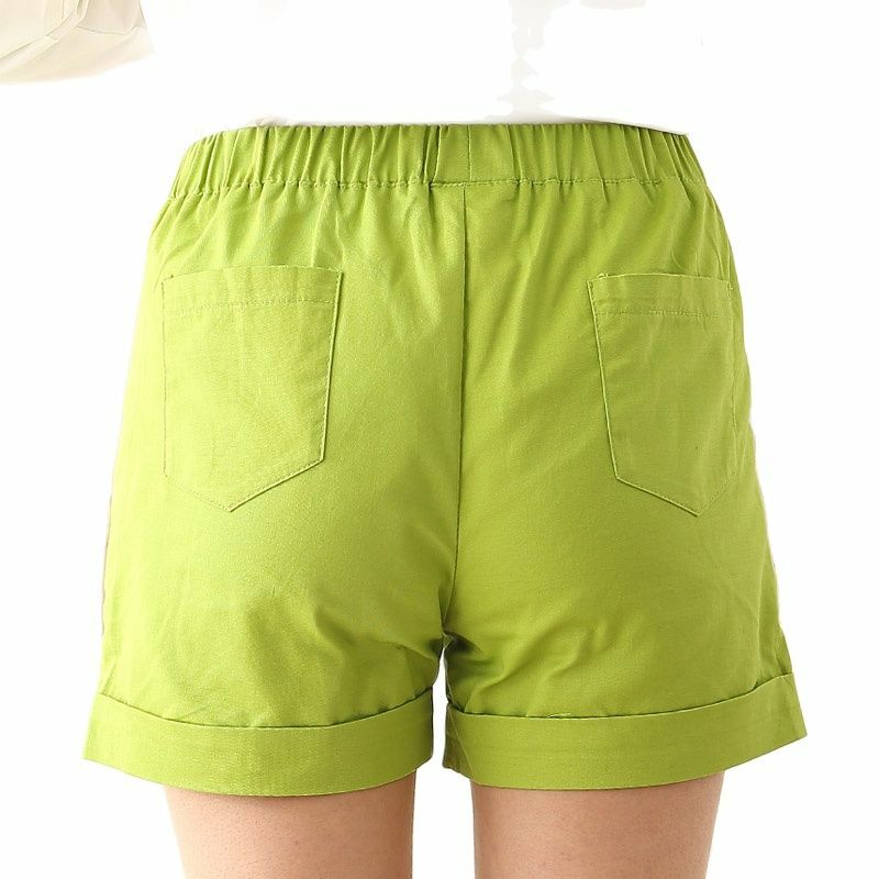 Women Summer Biker Short Candy Color Casual Beach Loose Cotton Female Pants Waist Breathable Wide Leg elastic waist Trousers