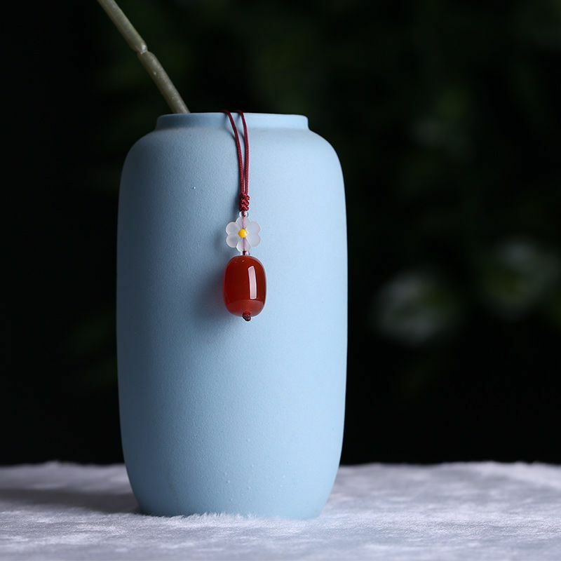 Cadena de teléfono móvil de flor de ágata roja para mujer, colgante antipérdida de disco en U, cordón de novia de diseño Simple antiguo corto exquisito