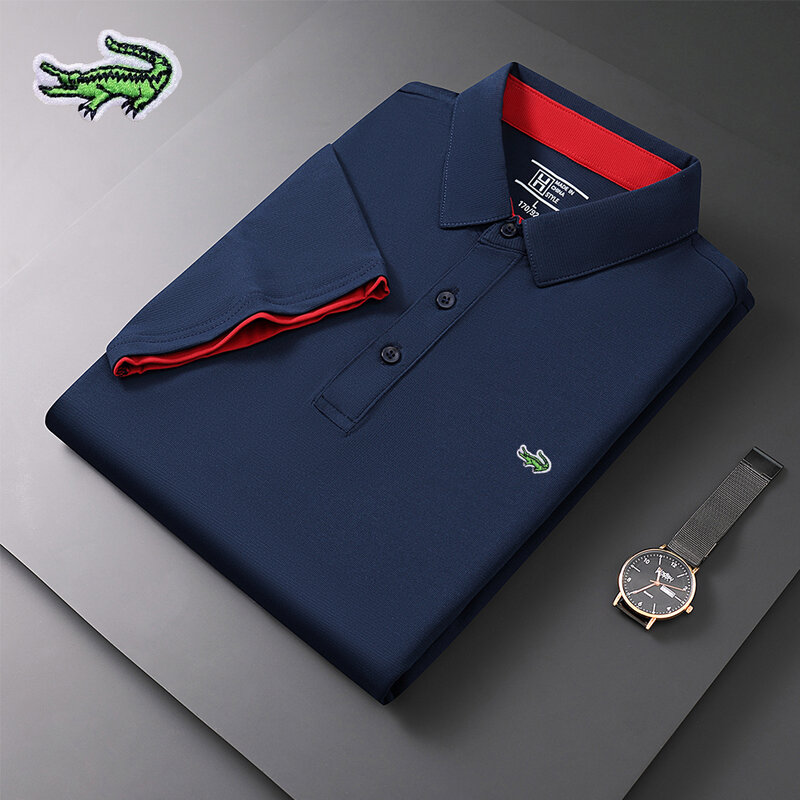 刺poloのあるメンズポロシャツ,高品質のメンズ半袖シャツ,通気性のあるカジュアルなビジネスシャツ,2023