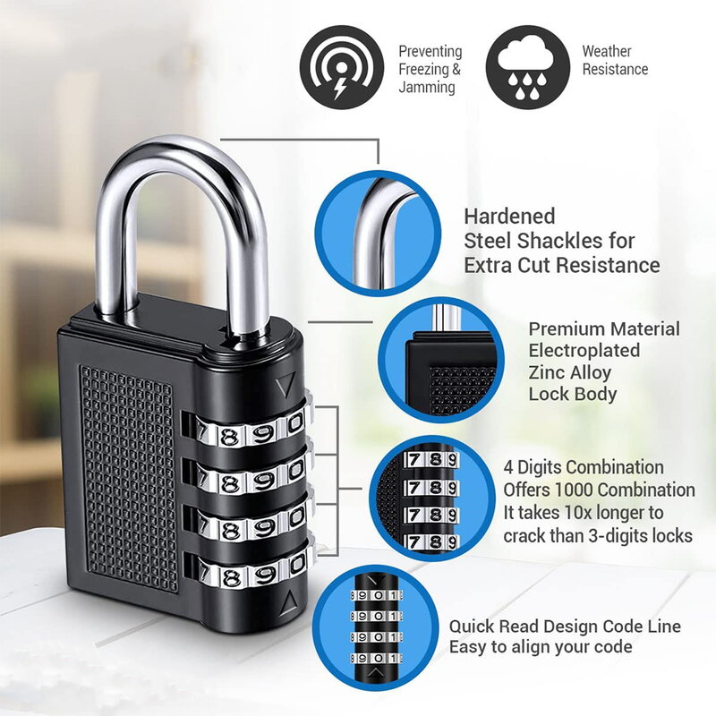 4 Digits Password Code Combination Padlock Zinc Alloy Suitcase For Luggage Travel Code Smart Lock Code Keyed Anti-thieft Lock