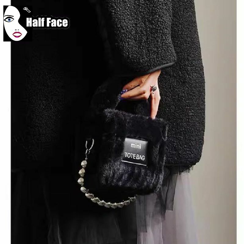 Женская готическая осенне-зимняя Сумочка Y2K в стиле Харадзюку для девушек, усовершенствованная пушистая сумка на одно плечо в стиле панк, Лолита, сумки-тоут через плечо с цепочкой