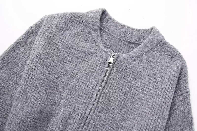 Sweater kerah bulat ritsleting polos wanita, atasan rajut lengan panjang kasual musim gugur musim dingin baru 2023 untuk perempuan