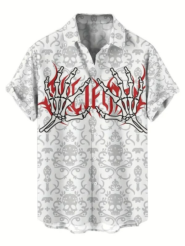 Camisa hawaiana con estampado de calavera blanca gótica Y2k para hombres y mujeres, camisas Unisex, camisa de manga corta, ropa de calle de verano