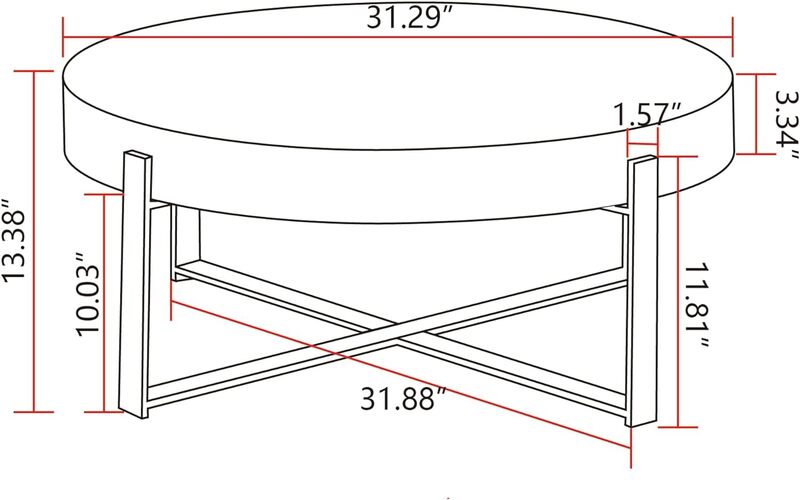 Tavolino rotondo moderno con giunture retrò da 31.29 ", piano del tavolo in legno di abete con Base a gambe incrociate nere