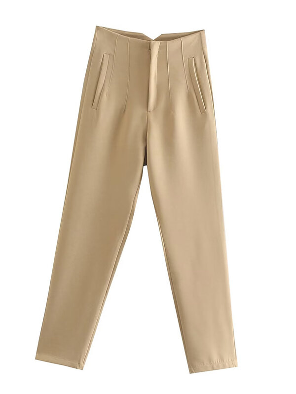 Willshela-Calça reta de cintura alta feminina, calça de zíper frontal, comprimento total, moda feminina chique, vintage
