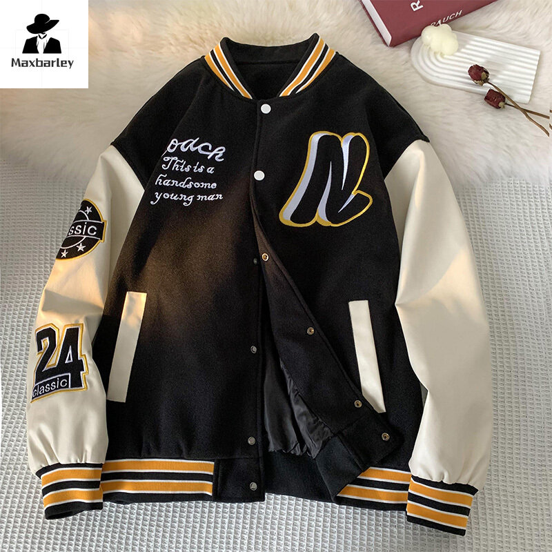 Spring Baseball Uniform Jacket Men's College Trendy Letter Embroidery Hong Kong Style Couple Student Stylish Loose Jacket