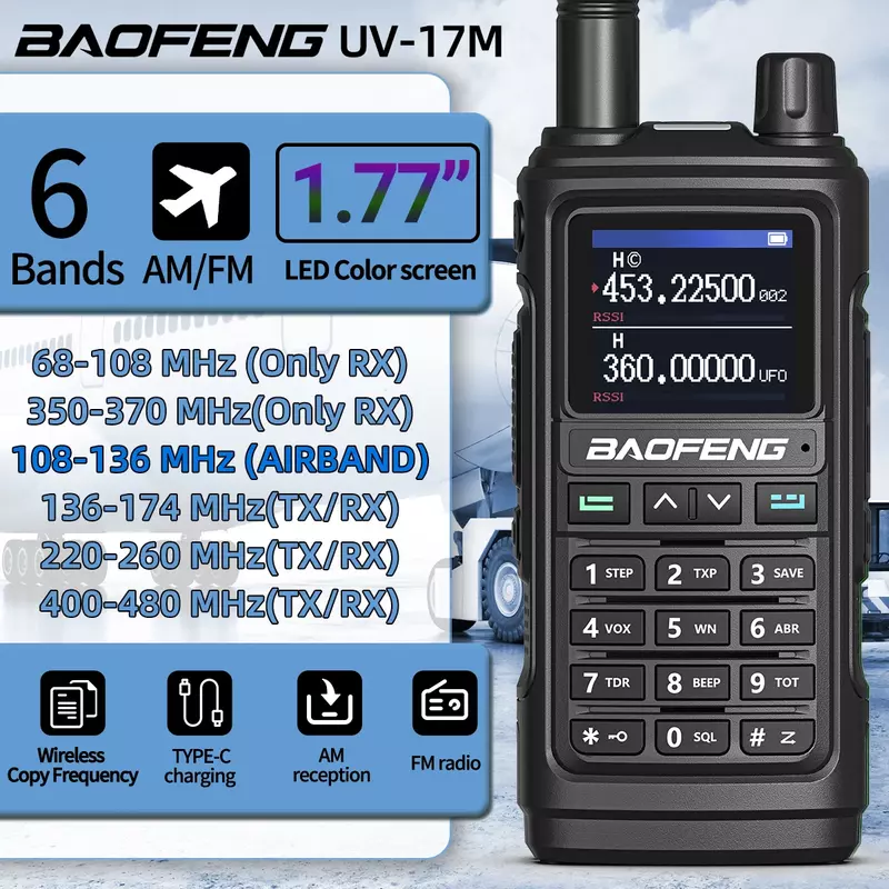 BaoFeng-UV-17Mエアバンドトランシーバー、ワイヤレスコピー周波数、長距離、ハンドヘルド、type-c、双方向ラジオ