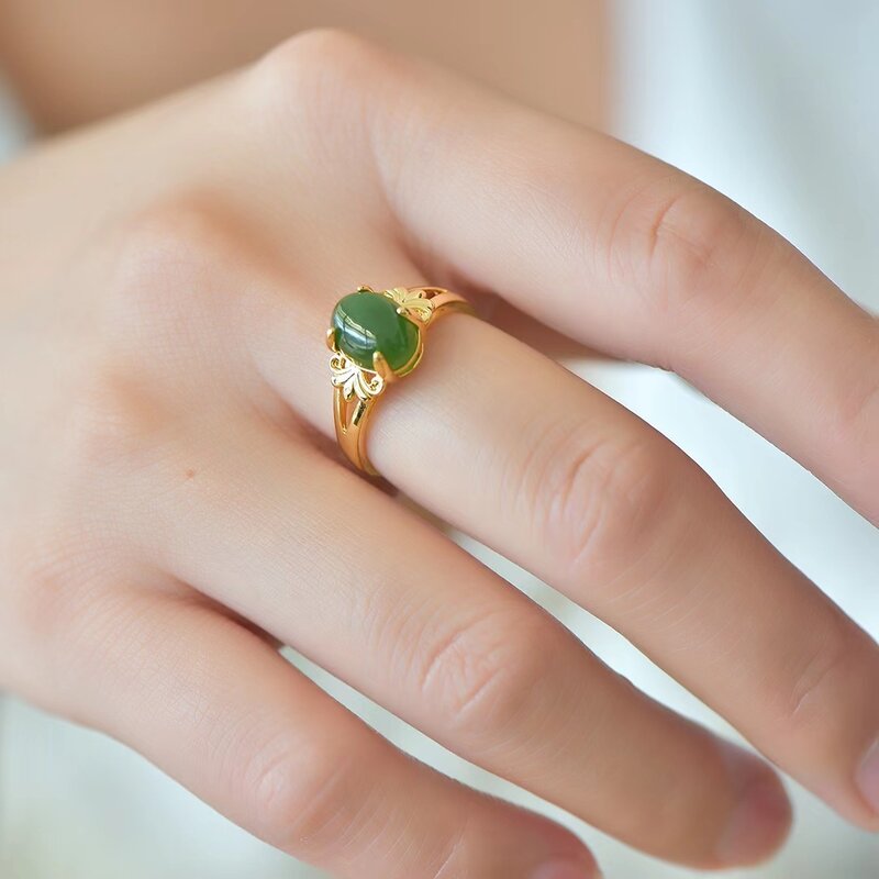 Natürliche Hetian Jade Ring Kupfer eingelegte Jaspis Ringe Luxus Damen Party Hochzeit Edelstein Schmuck Geschenke stilvolle Mädchen Schmuck