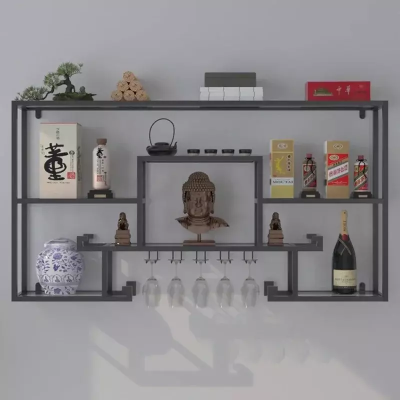 Living Room Whisky Wine Rack Shelf Wall Mounted Bar Metal Drink Wine Cabinets Commercial Unique Botellero Vino Home Decoration