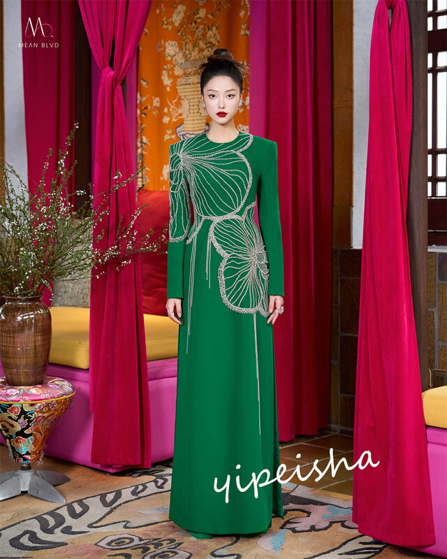 Jiayigong Prom Satin Sequined Clubbing A-line Scoop Neck Custom Occasion Gown Długie sukienki