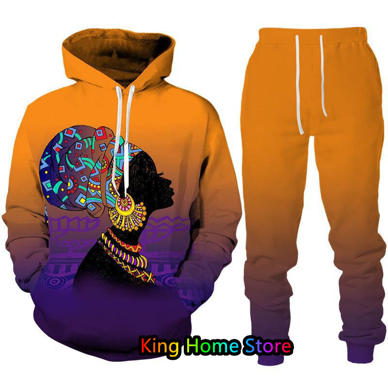 Mode afrikanischen ethnischen Stil Männer Frauen Hoodie setzt Männer sb lässig Kapuze Sweatshirt Jogging hose Outfit Mann Pullover Hoody