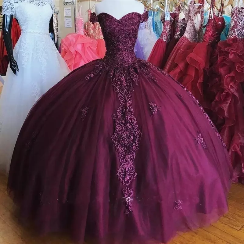 Ball Gown Tulle Quinceanera Dress Off the Shoulder Beaded Sweet 16 Prom Gowns Vestidos De 15 Años Custom Made