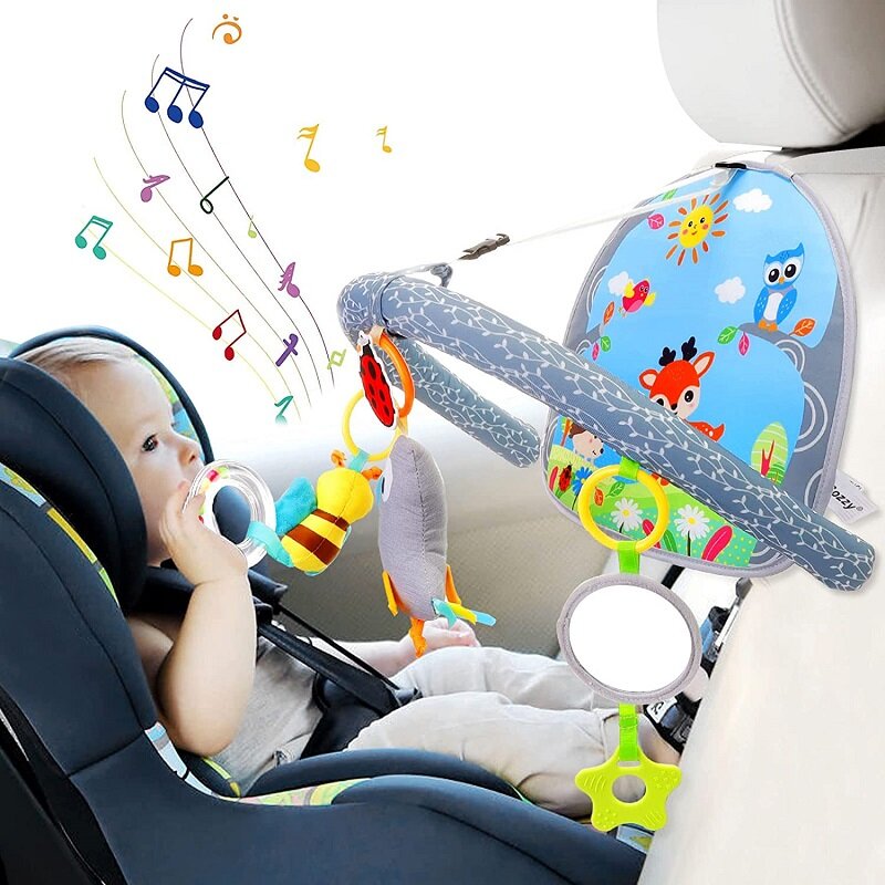 Mainan kursi mobil 0 12 bulan, mainan kerincing gantung untuk aktivitas bayi, kereta dorong bayi