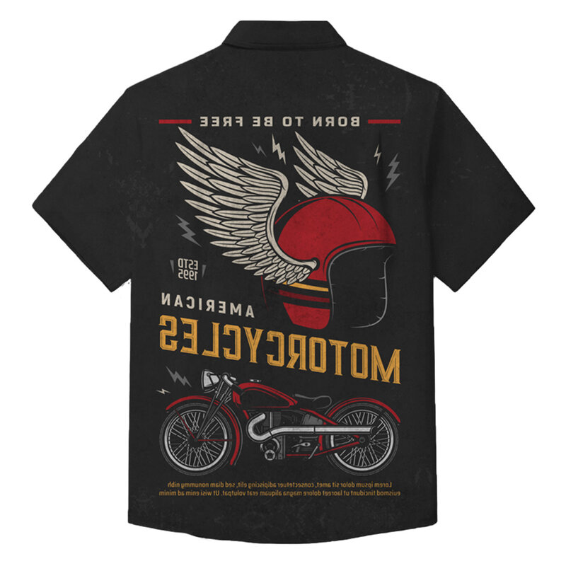 Vintage Shirt Herren Kurzarm Tops 3D Motorrad Muster lässig neues Hemd Sommer Knopf lose Plus Size Kleidung Herren Shirts