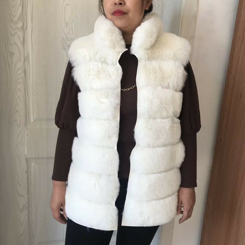 Chaleco de piel sintética con cuello alto para mujer, abrigo de imitación de zorro artificial, moda de otoño e invierno, novedad de 2023
