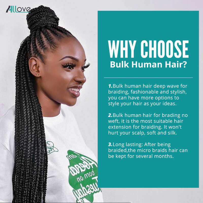 Allove Bulk Steil Menselijk Haar Voor Vlechten 100% Onbewerkte Geen Inslag Haar Bulk Extensions Braziliaanse Remy Hair