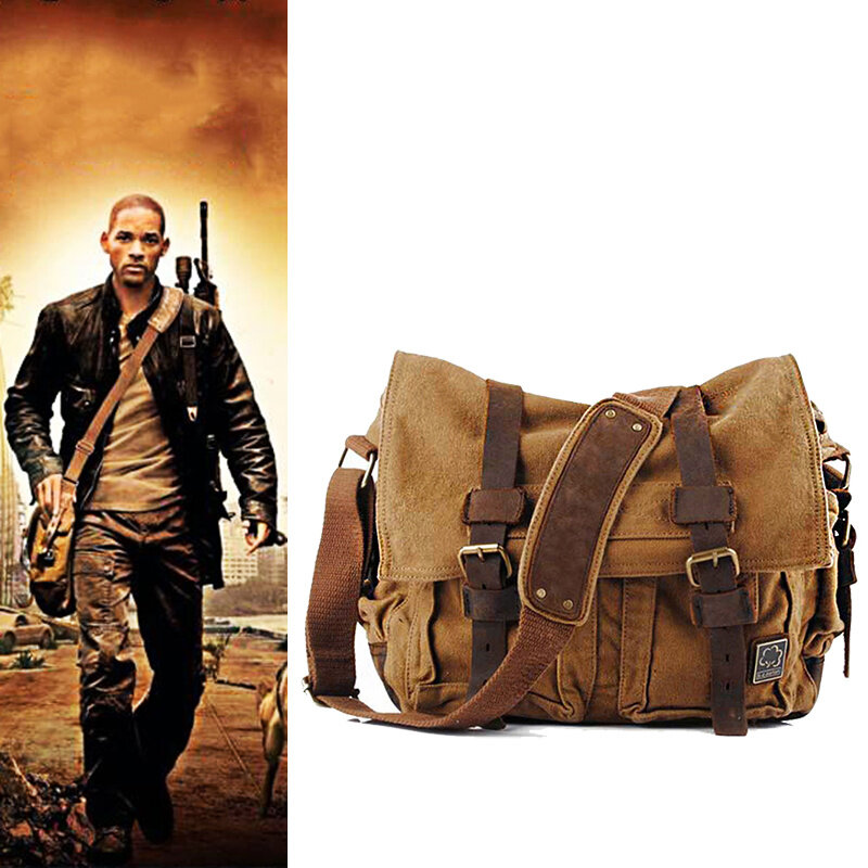 2023 Fashion Vintage Leather Canvas Women's Men's Messenger Bag Cotton Canvas Crossbody Bag Men Shoulder Bag Sling Casual Bag