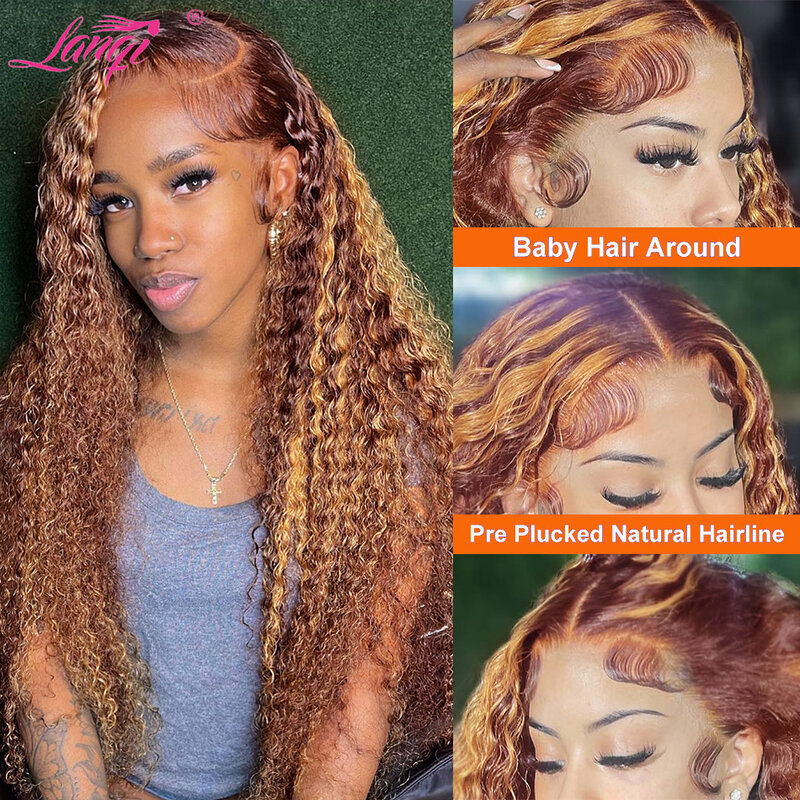 250 Density Highlight Wig Human Hair P4/27 Deep Wave Lace Frontal Wig Burgundy 13x4 Transparent Lace Front Human Hair Wigs