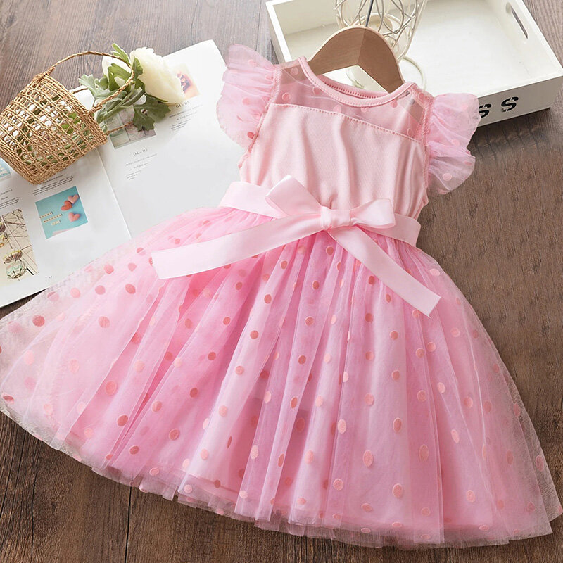 Летнее платье принцессы для маленьких девочек с лисьим и круглым вырезом, сетчатая юбка, летняя одежда без рукавов, платья для свадебной вечеринки
