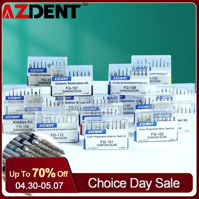 AZDENT Dia.1.6mm Dental Diamond Polishing Burs Drills For High Speed Handpiece Dentist Tool